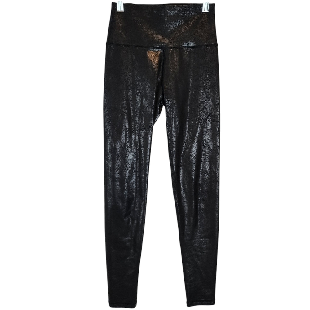 Aerie Offline The Hugger High Waisted Crackle Black Leggings Faux Leather S LONG